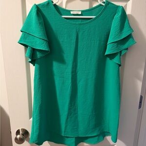 Emerald Ruffle Sleeve Blouse